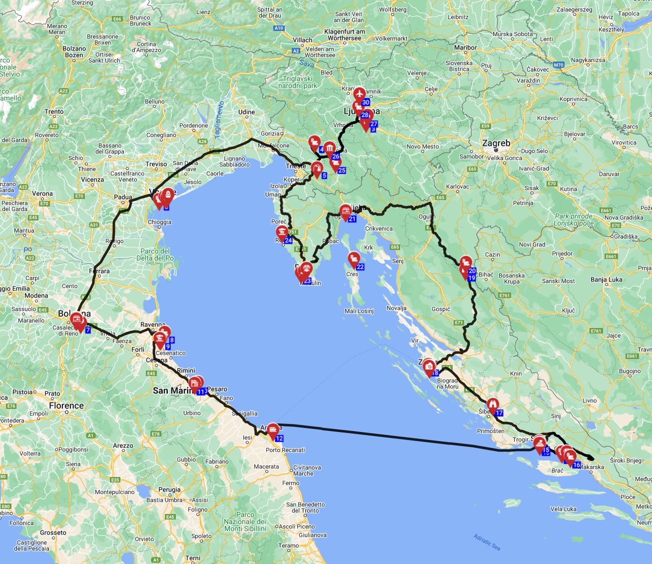 Ljubljana Roundtrip - Adriatic sea Round - Slovenia Croatia  Italy